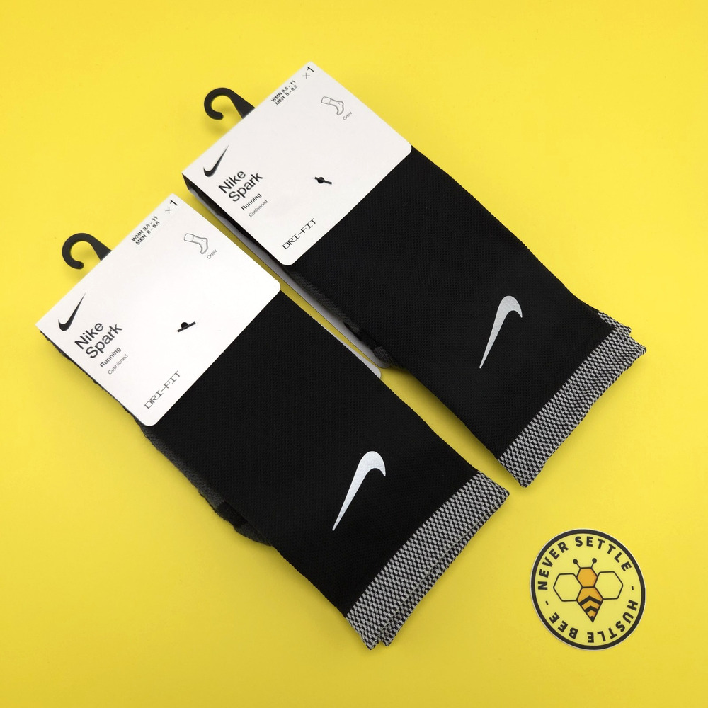 2 Pack Nike Spark Running Socks Size 8-9.5 Mens Black Cushioned Crew Dri Fit $20